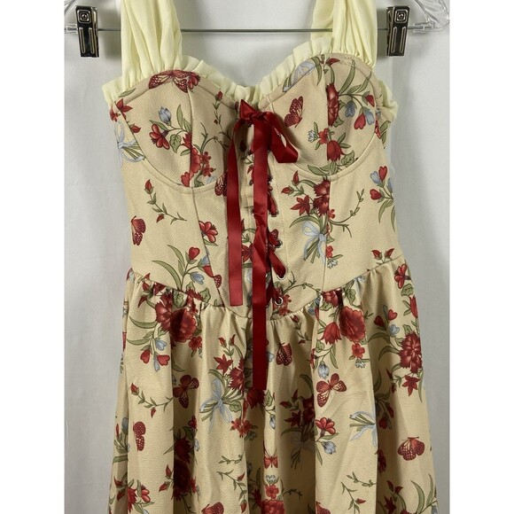 Women’s German Style Cosplay Dress Sz S Red Florals Tie Bodice Puff Off Shoulder - Picture 6 of 16